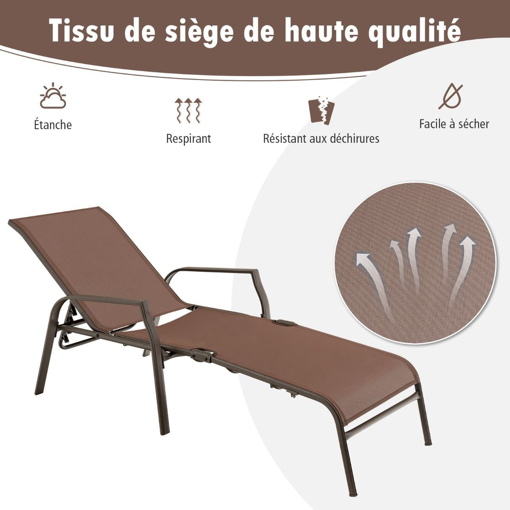 Lot de 2 Chaises longues avec Dossier Rglable Tissu Respirant Structure Robuste en Acier Charge Max 150KG -