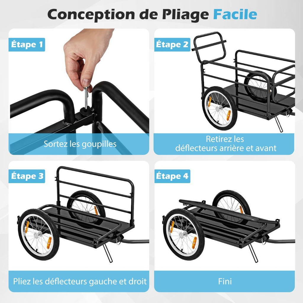 Remorque de Vlo avec Cadre Pliable Charge 55 kg Chariot pour Vlo avec Housse en Tissu Oxford Roues  Air de 40聽cm Rflecteurs Bleu -