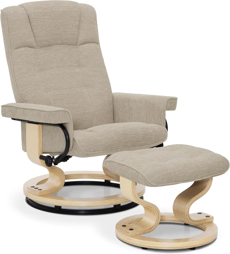 M MCombo Fauteuil Relax avec Pouf, Fauteuil TV pivotant à 360° avec Fonction Chaise Longue, Fauteuil TV supportant jusqu'à 120 Kg, Fauteuil de Repos pour Le Salon, 9019 (Tissu, Beige)