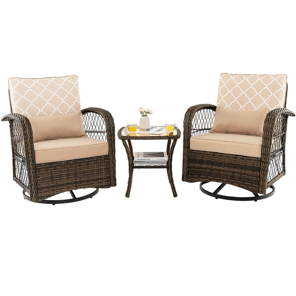 Salon de Jardin Extrieur 3PCS - 2 en Fauteuils  Bascule Pivotant  360掳Rotin PE Cadre Mtal our Terrasse Balcon -