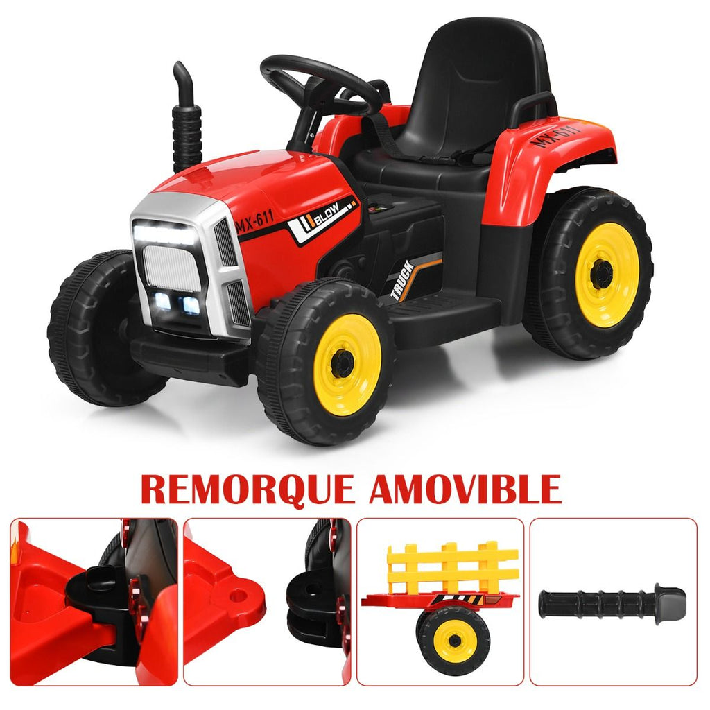 Tracteur Electrique avec Remorque pour Enfants 3 Vitesses Lumires LED Fonctions o USB et Bluetooth Jaune/Rose/Rouge/Vert/Vert Fonc/Noir -
