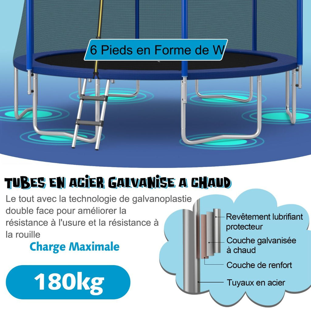 Trampoline d'Extérieur Ø366 cm Trampoline avec Panier de Basket Filet de Protection Trampoline pour Enfants et Adultes -