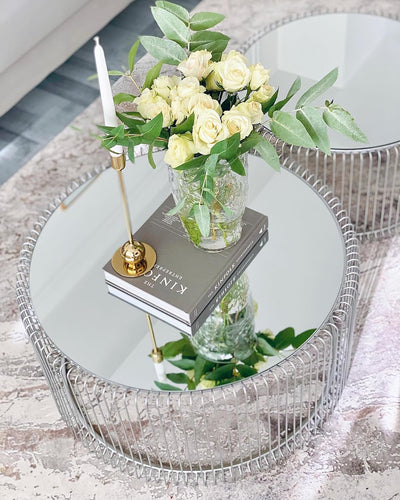 Kare Design Tables basses Wire, argenté/miroir, rond, acier, verre, table basse salon lot de 2, meuble, table de salon, chambre, Ø70cm, Ø60cm
