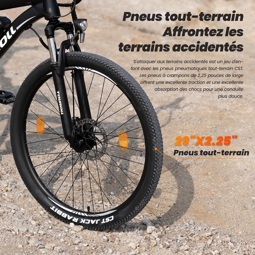Touroll U1 Vélo Électrique, 26"/29" Vélo Électrique en Montagne pour Adulte, VTT électrique 250 W, Batterie Amovible 13AH, Autonomie 65 km, E-Bike 21 Vitesses