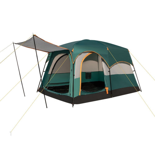 Tente de Camping pour 6 Personnes avec 2 Pièces Tente Double Couchage Double Toit Bâche en Pe Fenêtres en Maille Imperméable avec Sac de Transport Vert -