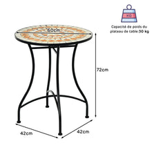 Load image into Gallery viewer, Table de Jardin Style Mosa茂que Cadre en Fer et Rev锚tement Antirouille pour 60 x 60 x 72 CM -
