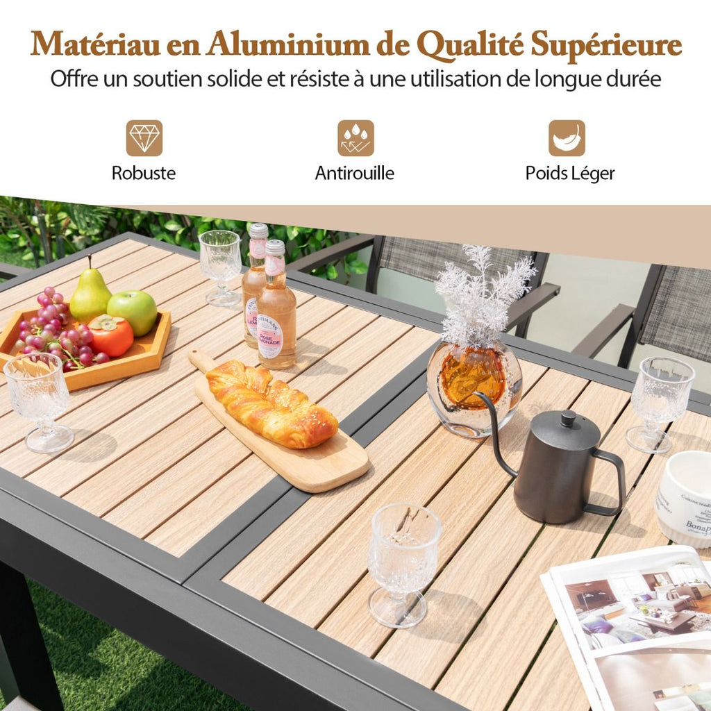 Table de Jardin Extensible en Aluminium Ajustable de 80  160 CM Table  Manger Extrieure Rectangulaire pour 4-6 Personnes Naturel -