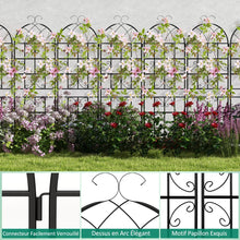 Load image into Gallery viewer, Lot de 4 Treillis de Jardin en Métal 180 x 50 cm Clôture Décorative pour Plante Grimpante Grille Fleurs Antirouille pour Jardin Cour Patio Noir -