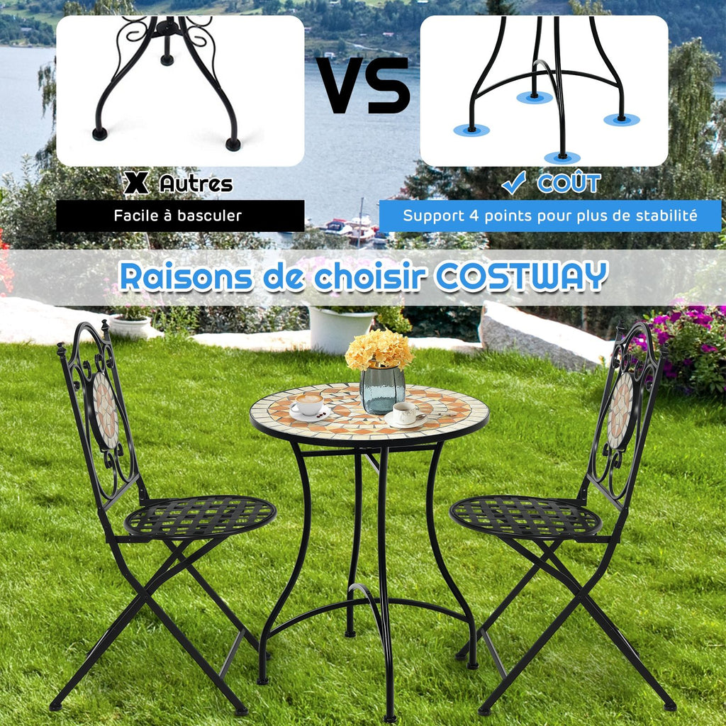 Table de Jardin Style Mosaïque Cadre en Fer et Revêtement Antirouille pour 60 x 60 x 72 CM -