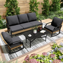 Load image into Gallery viewer, AECOJOY Outdoor Patio Furniture Set with Rocking Chair, 4 Piece Rattan Conversation Bistro Set with Coffee Table, Gray