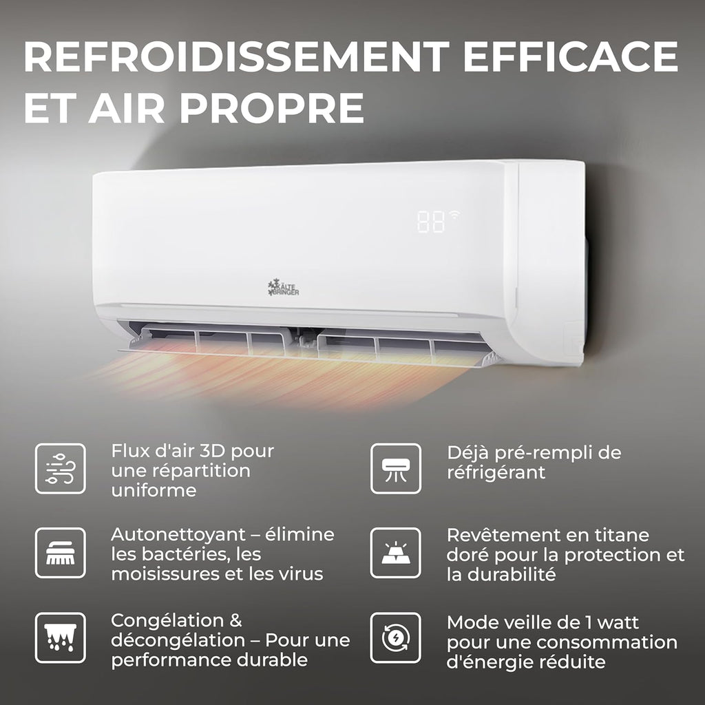Kältebringer Climatiseur Split - 12000 BTU - 3 5 kW - Avec fonction chauffage WiFi et App - très silencieux & économe en énergie avec support mural - Marque de qualité Allemande