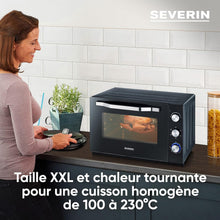 Load image into Gallery viewer, SEVERIN Four posable XXL à Chaleur Tournante 60 L avec pierre à pizza et tournebroche 2 200 W design simple et élégant, Four électrique avec minuteur 120 min, Noir/Inox, TO 2073