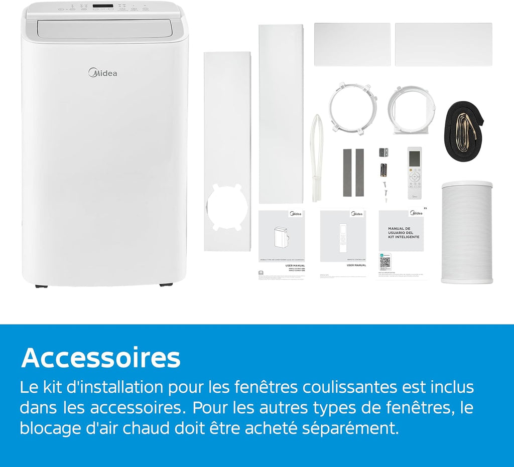 MIDEA Climatiseur Mobile Silencieux 12000 BTU avec Évacuation - Climatisation Portable Prêt à Poser 3500W - Clim Réversible Split Mobile - 4 modes avec Kit de Fenêtre et App Control