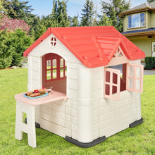 Load image into Gallery viewer, Maison Chef House -Thme Burger Bar - Table de Pique Nique Cabane de Jardin Anti-UV en Plastique 164x124x132 cm Bleu/Rose/Jaune -