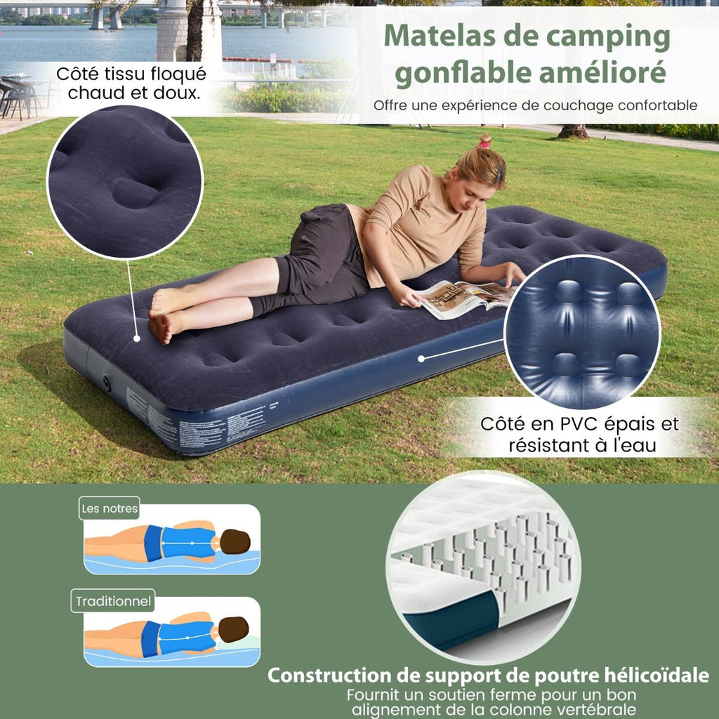 Tente de Camping avec Lit pour 1 Personne Lit de Camping Pliant 5 en 1 avec Matelas Pneumatique Oreiller Sac de Couchage Tente Surleve tanche -
