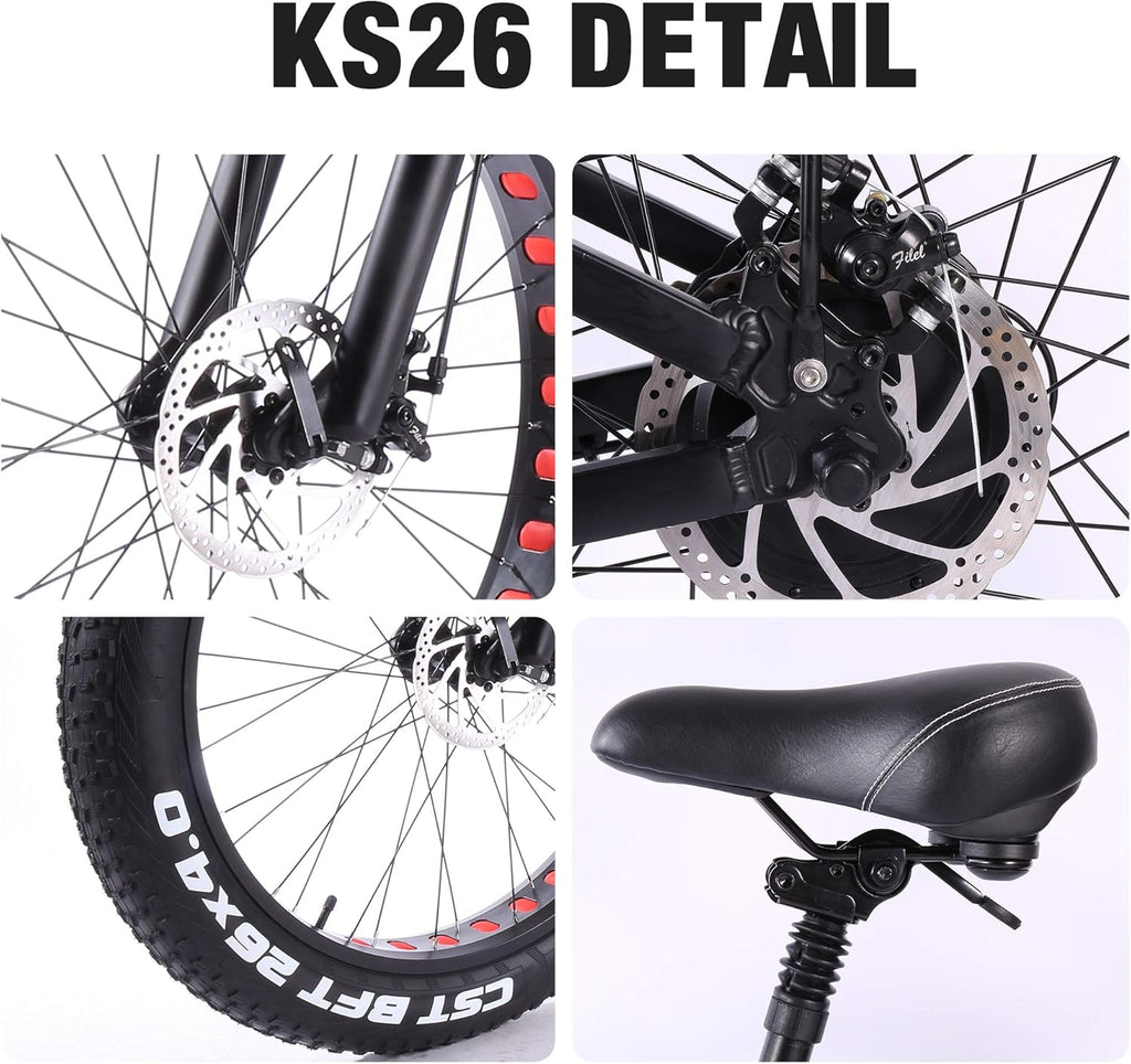 ride66 Vélo électrique VTT pour Homme Adulte,26 Pouces 21Ah Batterie au Lithium Shimano 7 Vitesses,Vélo Homme Fat Bike Noir XL -