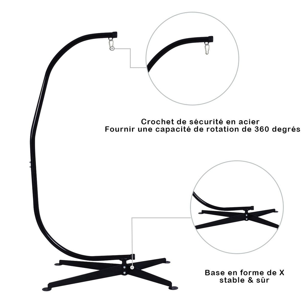 Support de hamac ou pour chaise suspendue Capacité 150 KG,en Fer de Haute Qualité,Moderne et stable,112x79x205,Noir -