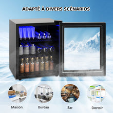 Load image into Gallery viewer, Réfrigérateur et Refroidisseur de Boissons 60 Canettes Mini Frigo avec Porte en Verre &amp; Étagères Amovibles Ajustables (60 Canettes) Noir -