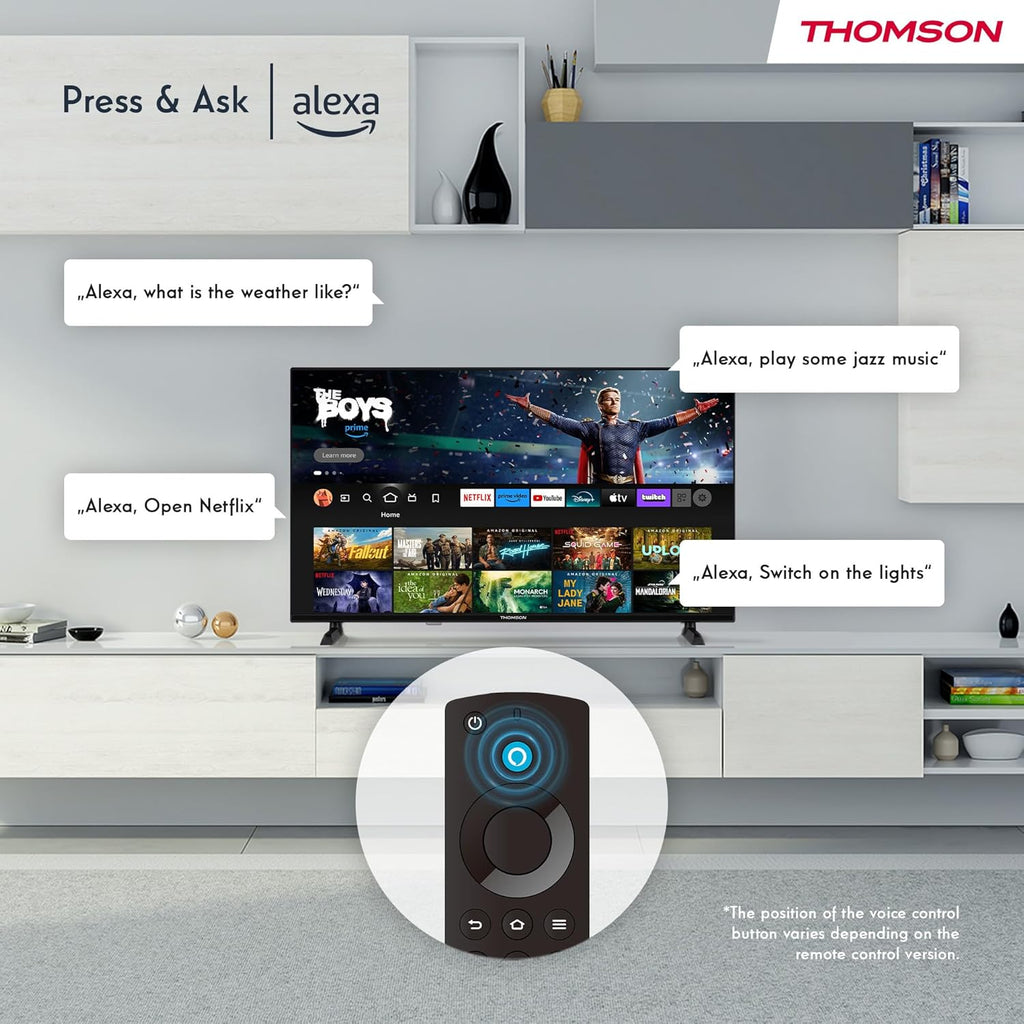 THOMSON 32 Pouces (82 cm) HD LED Fire TV mit Alexa-Sprachsteuerung AirPlay Triple Tuner(Câble-Satellite-Antenne) Bluetooth 5.0 HDMI USB-Anschlüsse AV in CI USB – 32HF2S34