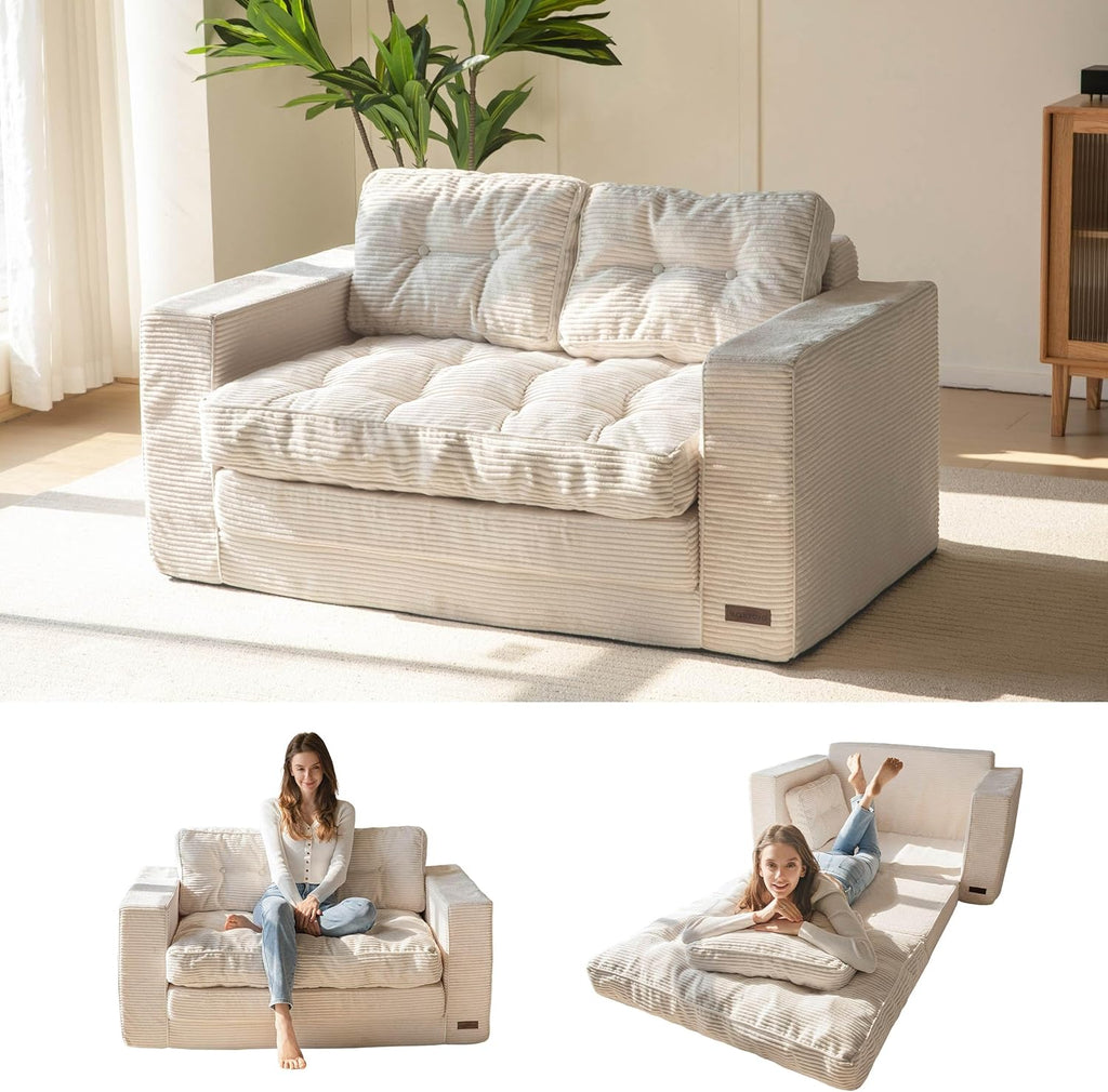 MAXYOYO Canapé-lit Convertible, Matelas Pliable Adulte Convertible Canapé-lit avec 2 Oreillers, Lit d'Appoint Surface de Couchage 101x196CM, Canapé pour Salon, Chambre à Coucher