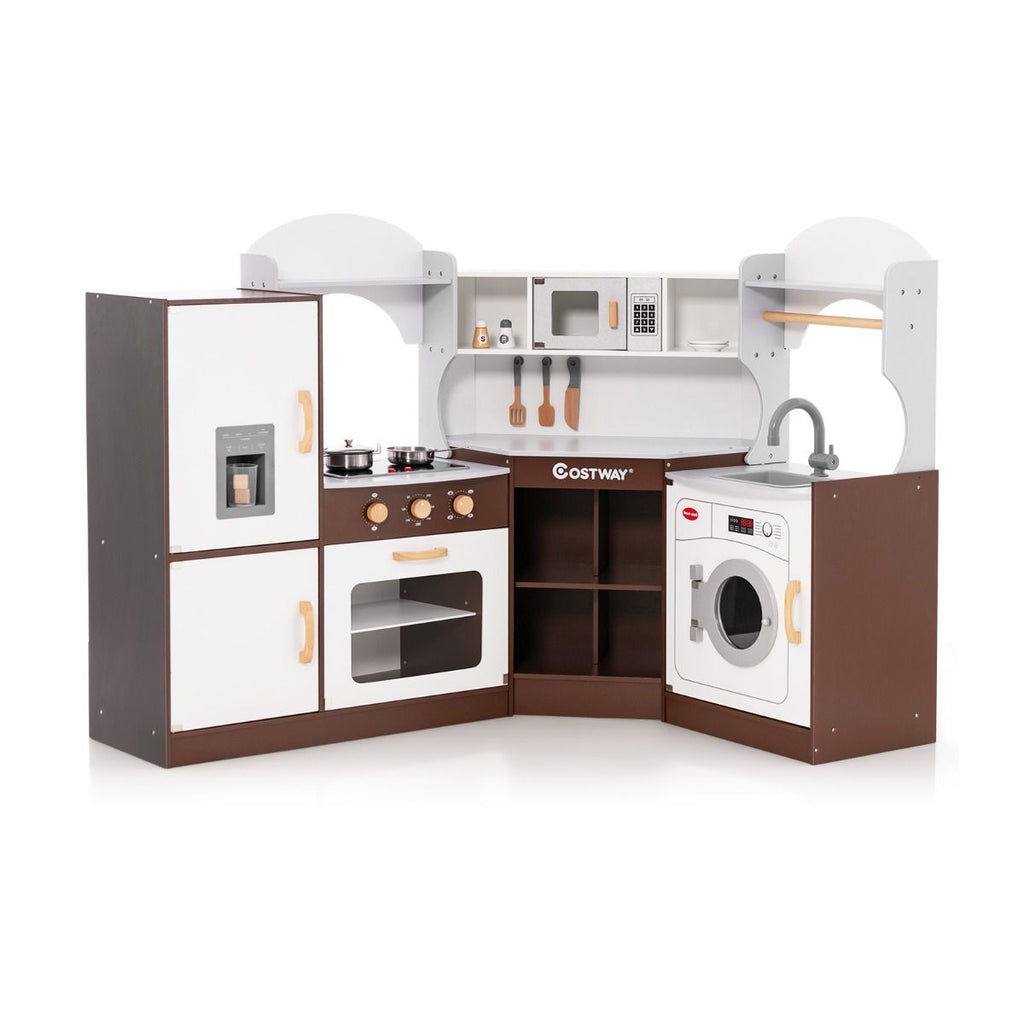 Jeu de Cuisine d'Angle pour Enfants de 3 Ans et Plus en Bois Machine  Glaons Porte-serviettes Accessoires Effets Sonores et Lumineux -