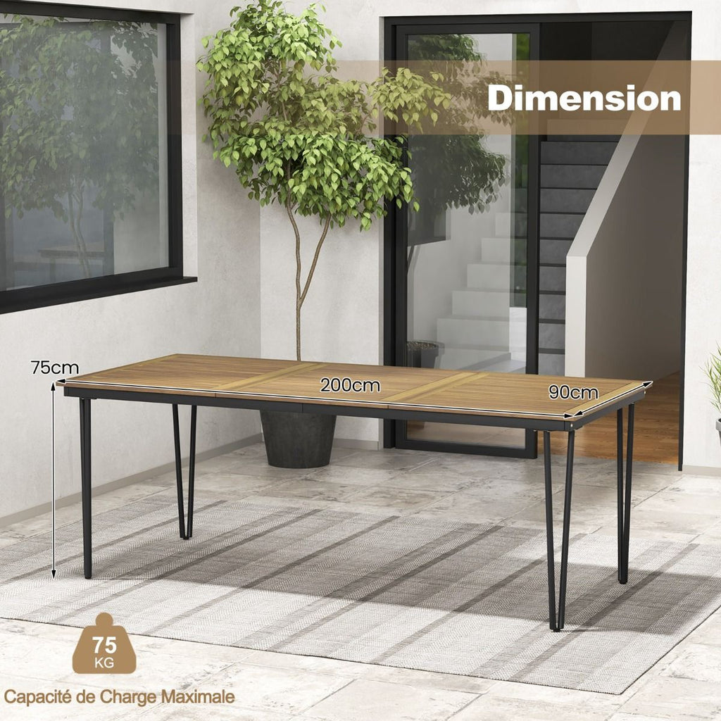 Table pour Jardin de 200 Cm Table d'extérieur pour 8 Personnes avec Trou pour Parasol de 5 Cm Pieds en Métal et Repose-pied Réglables -