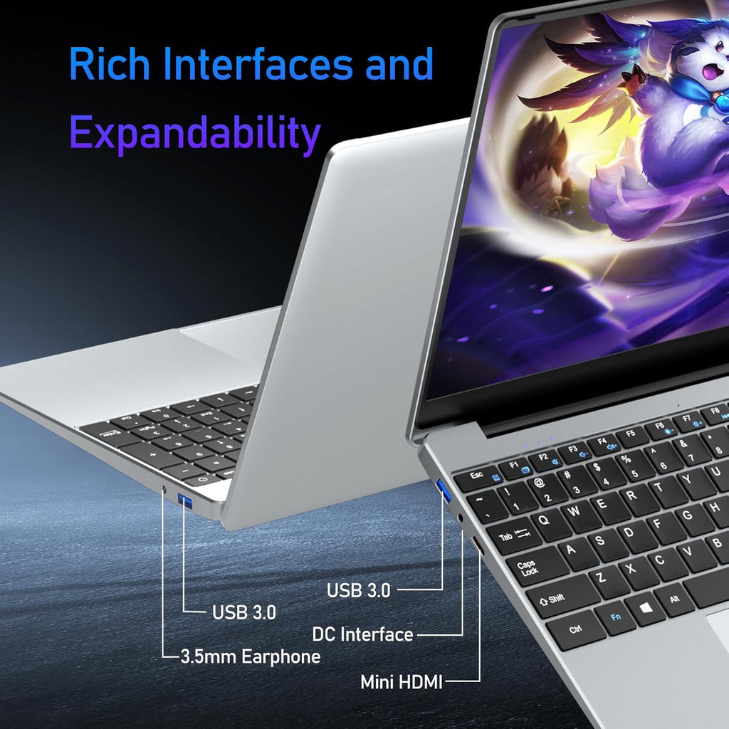 Ordinateur Portable 15 6 Pouces PC Portable Celeron N5095 CPU 16Go RAM 512Go SSD Laptop Win11 FHD 1920 x 1080 Rétroéclairé & Déverrouillage Empreinte Webca Wi-FI 5 BT4.2 USB 3.0 * 2