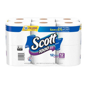 Scott Bathroom Tissue, 1000, Unscented, One-Ply - 12 rolls