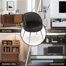 Load image into Gallery viewer, Monibloom Velvet Accent Chair, Modern Upholstered Single Sofa Side Chair, Comfy Barrel Club Living Room Armchair with Golden Metal Legs for Bedroom Reading Room Office, Black