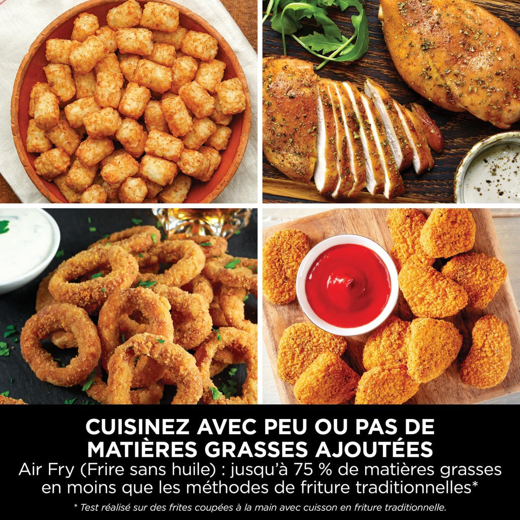 Foodi FlexDrawer Air Fryer,Dual Zone Avec Sparateur Amovible,Grand Tiroir de 10,4 L,7-en-1,Double Zone,Sans Huile,Pices Antiadhsives Compatibles Au Lave-Vaisselle,Noir AF500EU