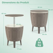 Load image into Gallery viewer, Table Glacière 37L pour Jardin 3 en 1 avec Plateau Télescopique Seau à Glace d'Extérieur pour Cocktails Bière Ø48x58/83cm Marron+Blanc -