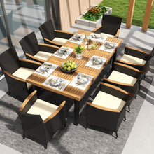 Load image into Gallery viewer, Table de Jardin 200 CM pour 8 Personnes Table Exterieur en Bois d’Acacia avec Trou de Parasol Dia.5 CM Design Latte Pieds en Métal -
