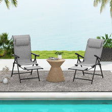 Load image into Gallery viewer, Lot de 2 Chaises Longues Pliantes et Inclinables Dossiers et Accoudoirs Réglables à 10 Niveaux Repose-Pied Rétractable Capacité 150 Kg Gris -