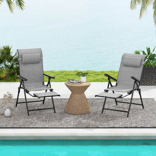 Lot de 2 Chaises Longues Pliantes et Inclinables Dossiers et Accoudoirs Réglables à 10 Niveaux Repose-Pied Rétractable Capacité 150 Kg Gris -