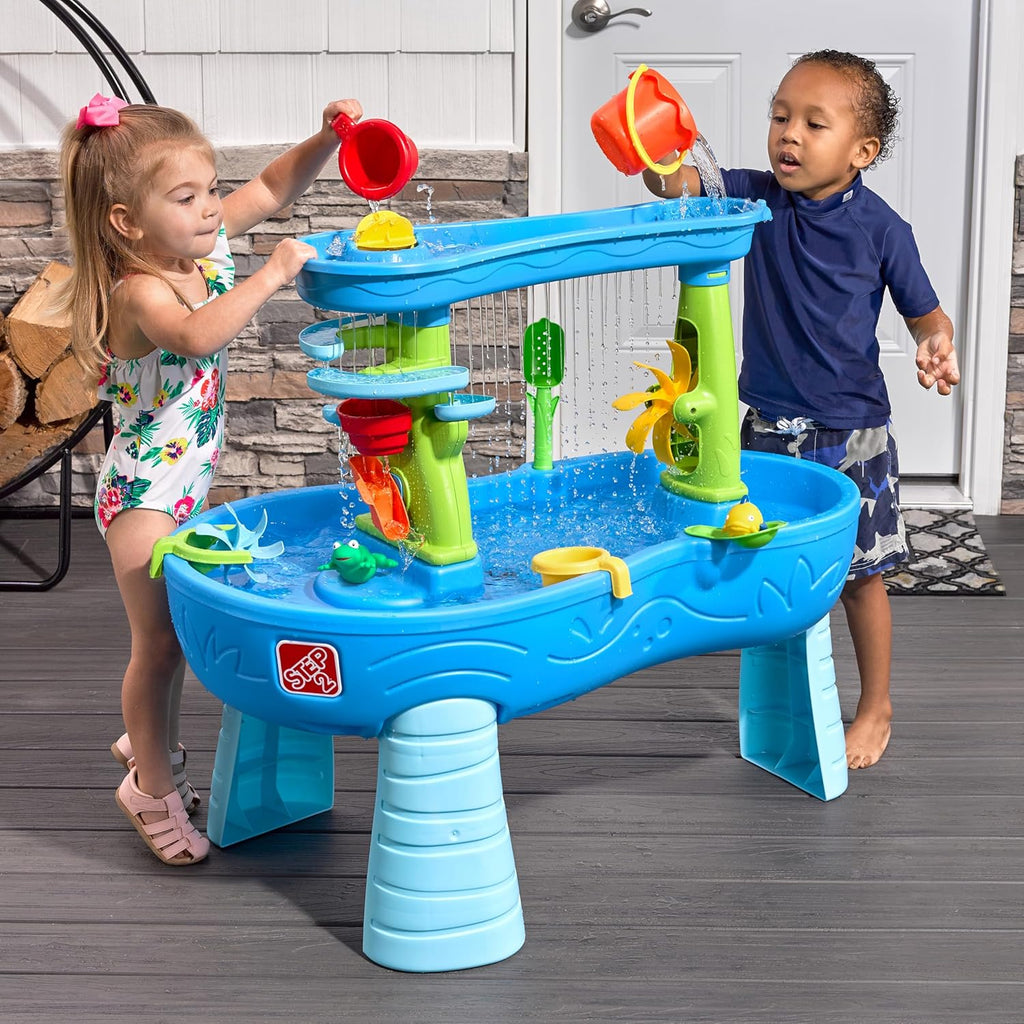 Rain Shower Splash Table d'eau avec 13 Accessoires - Bleu & Vert | Table Jeux d'eau | Table d’activité pour Le Jardin,Table Activité Eau | Table d'eau Extérieur