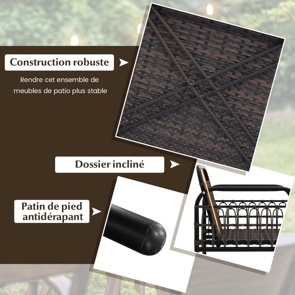 Meubles de Patio 4 Pièces en Rotin Charge 180-360KG avec Chaises Causeuse Coussins et Table Basse en Verre Trempé pour Balcon Blanc -