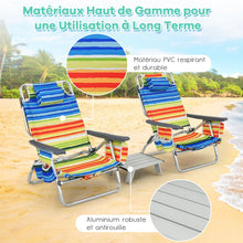 Load image into Gallery viewer, Lot de 2 Chaises de Camping Plage Pliante Table Enroulable en Aluminium Appui-tête Dossier Réglable à 5 Positions 6 Couleurs au Choix -