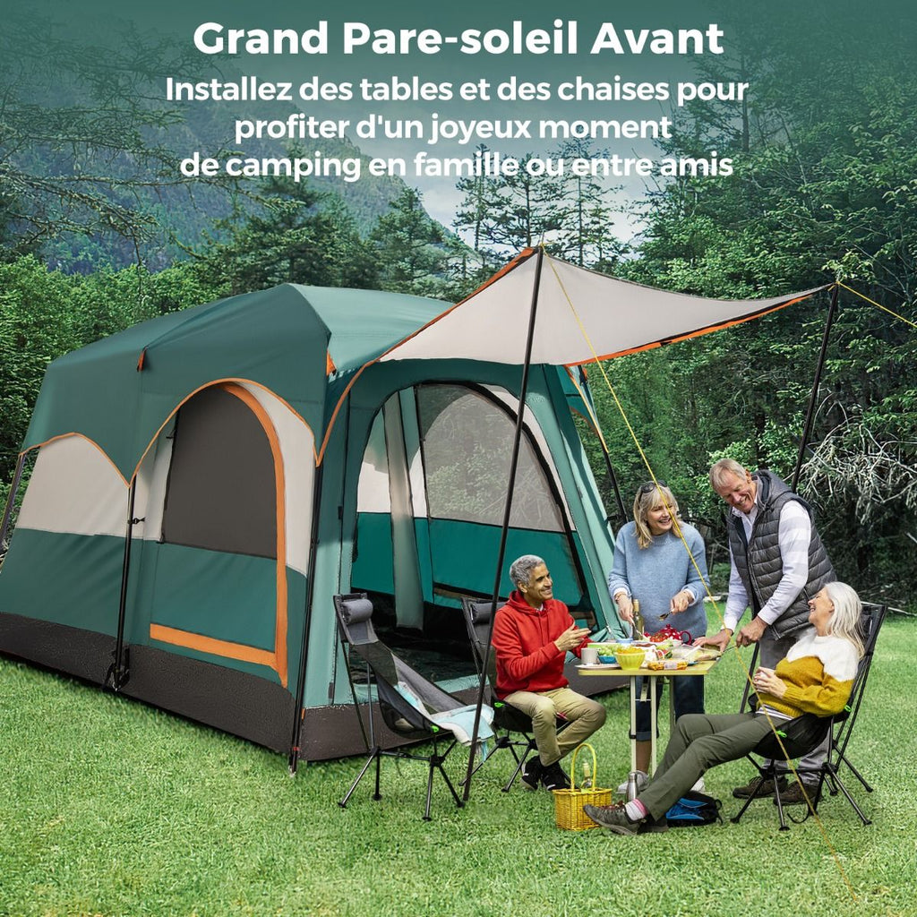 Tente de Camping pour 6 Personnes avec 2 Pièces Tente Double Couchage Double Toit Bâche en Pe Fenêtres en Maille Imperméable avec Sac de Transport Vert -