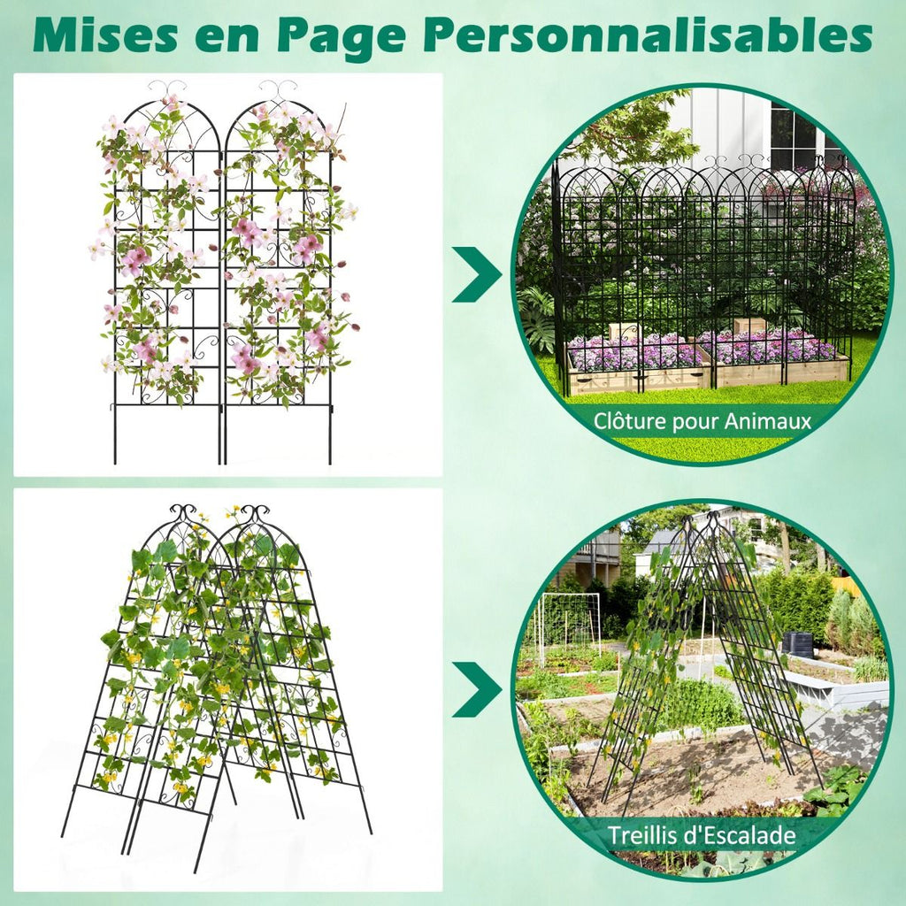 Lot de 4 Treillis de Jardin en Métal 180 x 50 cm Clôture Décorative pour Plante Grimpante Grille Fleurs Antirouille pour Jardin Cour Patio Noir -