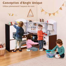 Load image into Gallery viewer, Jeu de Cuisine d'Angle pour Enfants de 3 Ans et Plus en Bois Machine  Glaons Porte-serviettes Accessoires Effets Sonores et Lumineux -