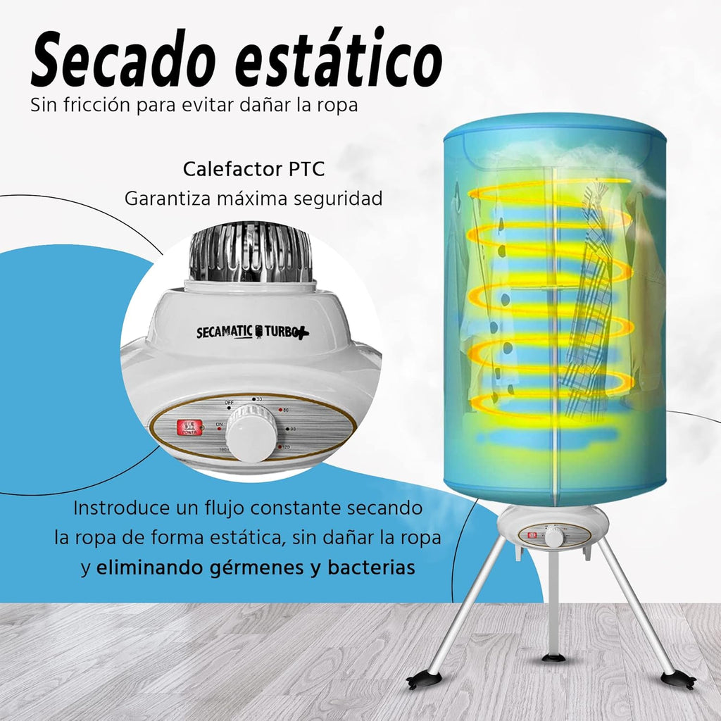 Secamatic Turbo Plus de Xsquo Useful Tech - Séchoir à linge portable sans frottement par air chaud de 1000 W