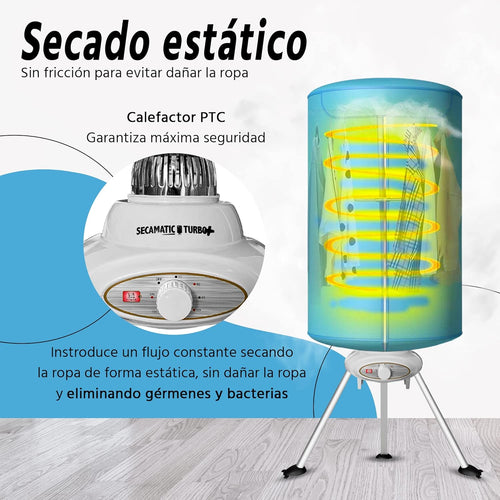 Secamatic Turbo Plus de Xsquo Useful Tech - Séchoir à linge portable sans frottement par air chaud de 1000 W