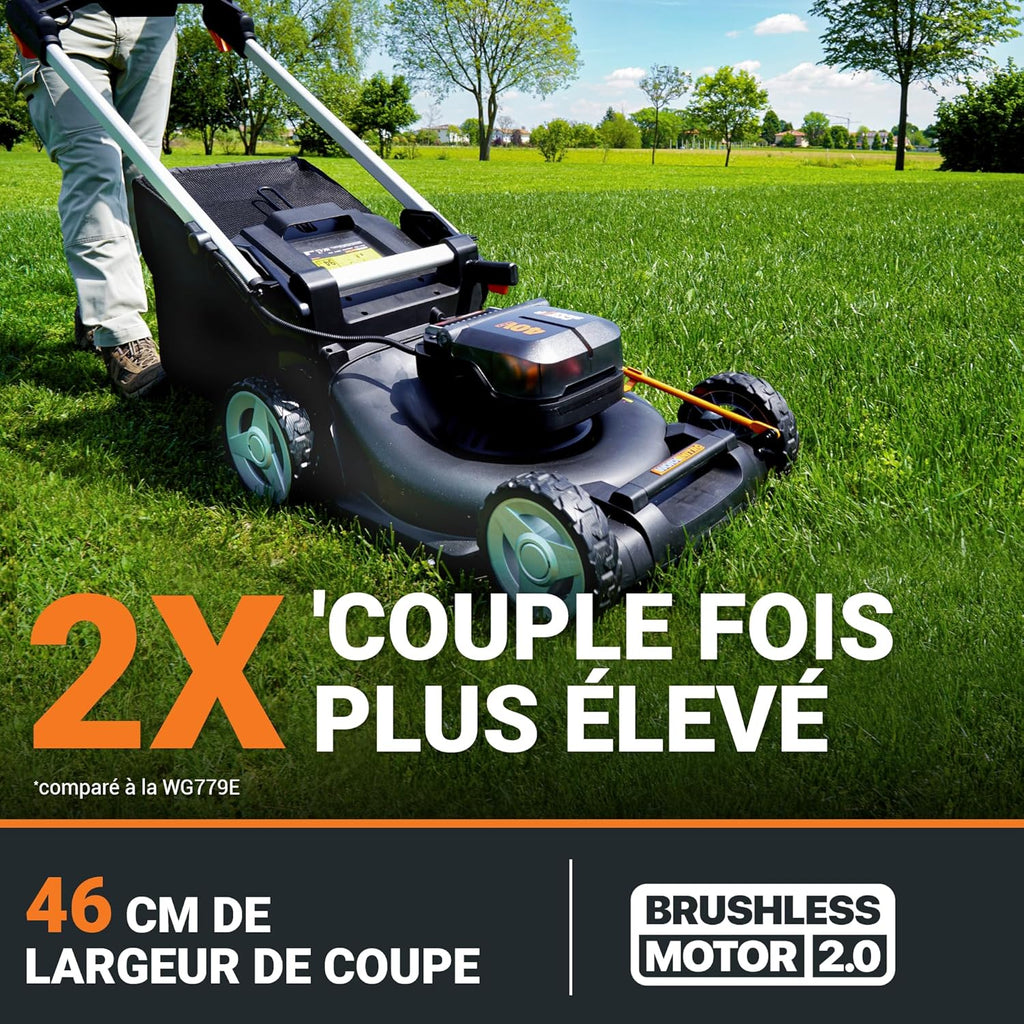 Pack Pro+ Tondeuse à Gazon 40V 460m² + Coupe-Bordures 20V + 2 Batteries 4Ah et 1 Batterie 2Ah + Chargeur Double et Chargeur Simple (Idéal pour l'Entretien du Jardin)