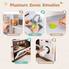 Load image into Gallery viewer, Jeu de Cuisine d'Angle pour Enfants de 3 Ans et Plus en Bois Machine à Glaçons Porte-serviettes Accessoires Effets Sonores et Lumineux -