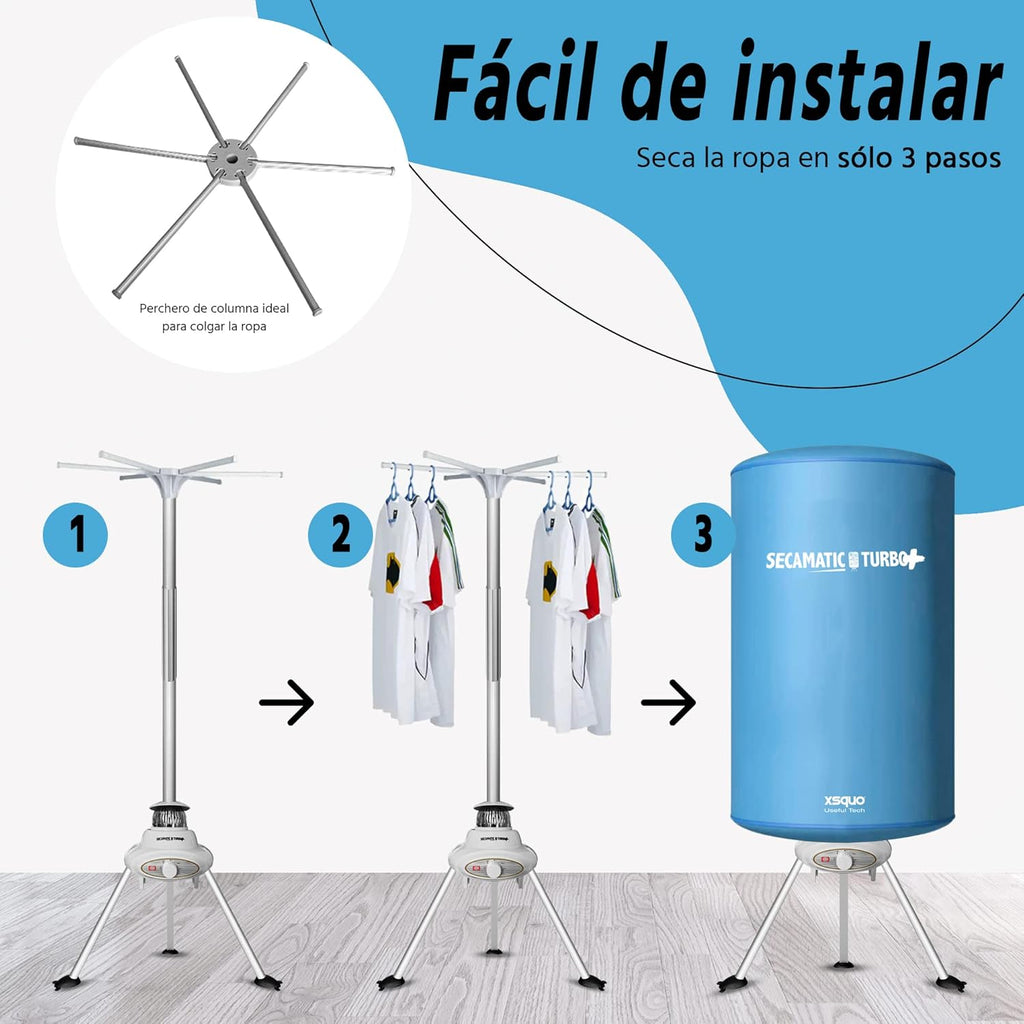 Secamatic Turbo Plus de Xsquo Useful Tech - Séchoir à linge portable sans frottement par air chaud de 1000 W