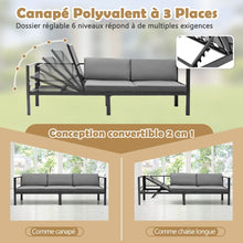 Load image into Gallery viewer, Salon de Jardin Extrieur avec Table Basse en Verre Tremp Canapavec Dossier Inclinable  6 Niveaux Coussins Inclus Gris -