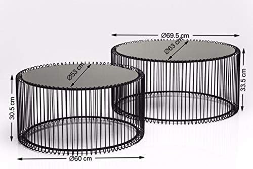 Kare Design Tables Basses Wire, Lot de 2, Noir, Rond, Acier, Plateau de Table en Verre, Diamètre 70/60cm, Style Moderne, Élégante, Table Basse Salon, Deco Intérieur, Décoration Chambre