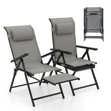 Load image into Gallery viewer, Lot de 2 Chaises Longues Pliantes et Inclinables Dossiers et Accoudoirs Réglables à 10 Niveaux Repose-Pied Rétractable Capacité 150 Kg Gris -