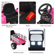 Load image into Gallery viewer, Tracteur Electrique avec Remorque pour Enfants 3 Vitesses Lumières LED Fonctions o USB et Bluetooth Jaune/Rose/Rouge/Vert/Vert Foncé/Noir -