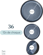 Load image into Gallery viewer, Service de Vaisselle en Grès Ibiza 36 pièces –Ensemble de Vaisselle pour 12 Personnes, Adapté au Lave-Vaisselle et au Micro-Ondes, Pure Living bleu fumé, Assiettes Service de Table